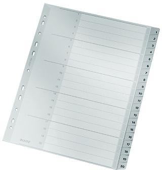 Zahlenregister Leitz DIN A4 Überbreite 250g/m² 1-20 Polypropylen grau LEITZ