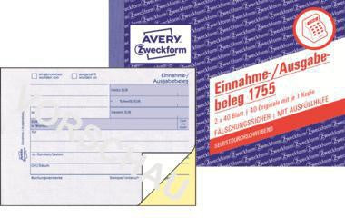 Einnahme-/Ausgabebeleg Avery Zweckform DIN A6 quer selbstdurchschreibend 1 Durchschlag 2 x 40 Bl AVERY ZWECKFORM
