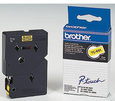 Schriftbandkassette Brother P-touch TC-691 9 mm x 77 m (B x L) gelb schwarz BROTHER