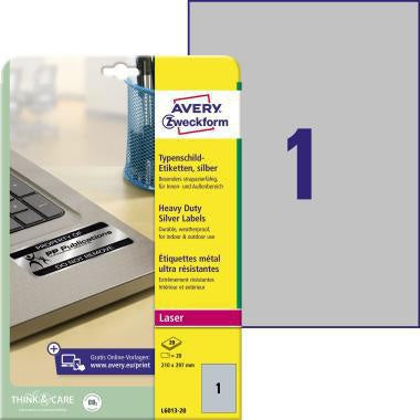 Typenschildetikett Avery Zweckform 210 x 297 mm (B x H) silber 20 Etik/Pack AVERY ZWECKFORM