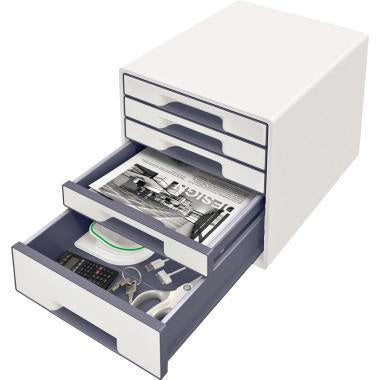 Schubladenbox Leitz WOW CUBE 5 Schubladen DIN A4 Polystyrol Gehäusefarbe: weiß Farbe der Schublade: grau/weiß – Ansicht 3