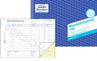 Materialanforderung Avery Zweckform DIN A5 quer nicht selbstdurchschreibend 1 Durchschlag 1 Blaupapier 2 x 50 Bl AVERY