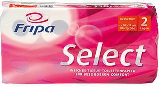 Toilettenpapier Fripa Select 2-lagig 100 % Zellstoff hochweiß 250 Bl/Rl 8 Rl/Pack FRIPA