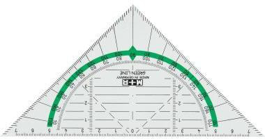Geometriedreieck M+R GreenLine 16cm mit farbig hinterlegten Winkelgraden ohne Griff Biokunststoff glasklar/grün M+R