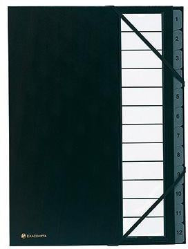 Ordnungsmappe Exacompta Ordonator® DIN A4 225g/m² Balacron Farbe: schwarz Farbe des Fächerblocks: grau 12 Fächer EXACOMPTA