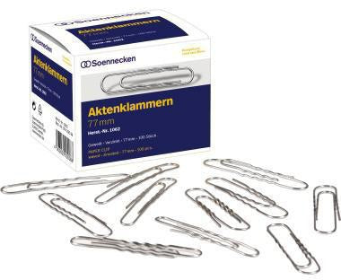 Büroklammer Soennecken gewellt runde Form 77mm Metall verzinkt silber 100 St/Pack SOENNECKEN