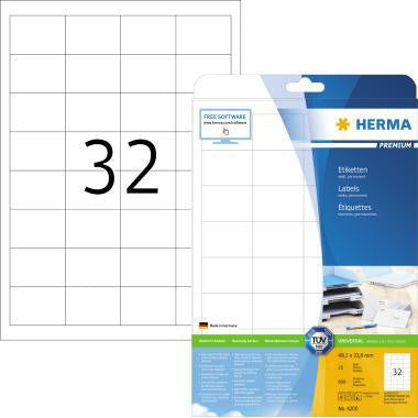 Universaletikett HERMA PREMIUM 483 x 338 mm (B x H) nicht wieder ablösbar Papier weiß 800 Etik/Pack HERMA