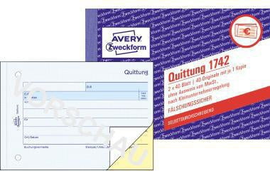 Quittung Avery Zweckform DIN A6 quer selbstdurchschreibend 1 Durchschlag 2 x 40 Bl AVERY ZWECKFORM