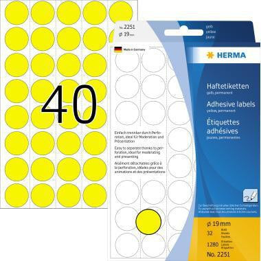 Markierungspunkt HERMA 19mm Papier gelb 1280 Etik/Pack HERMA 19mm Papier gelb 1280 Etik/Pack HERMA
