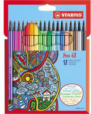 Fasermaler STABILO® Pen 68 1mm farbig sortiert nicht auswaschbar 18 St/Pack STABILO