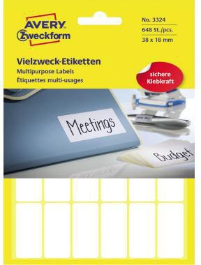 Universaletikett Avery Zweckform 38 x 18 mm (B x H) nicht wieder ablösbar Papier weiß 648 Etik/Pack AVERY ZWECKFORM