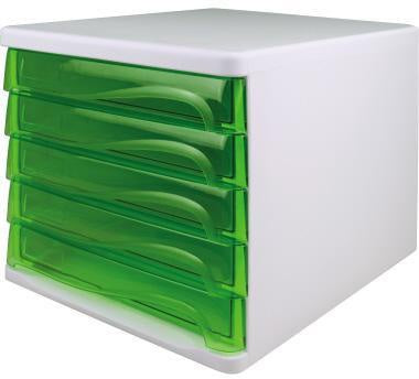 Schubladenbox helit the wave 5 Schubladen DIN A4 DIN C4 Polypropylen/Polystyrol Gehäusefarbe: weiß Farbe der Schublade: g