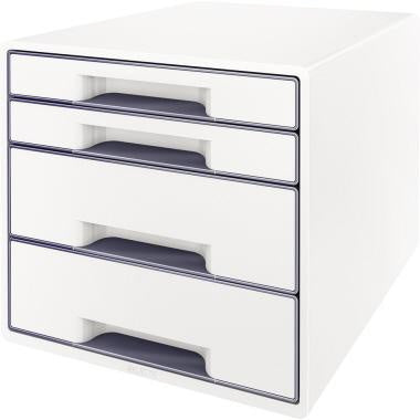 Schubladenbox Leitz WOW CUBE 4 Schubladen DIN A4 Polystyrol Gehäusefarbe: weiß Farbe der Schublade: grau/weiß LEITZ