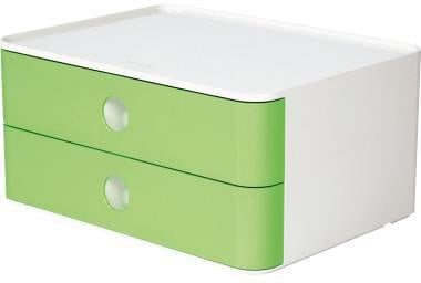 Schubladenbox HAN ALLISON SMART-BOX 2 Schubladen DIN A5 ABS Kunststoff Gehäusefarbe: snow white Farbe der Schublade: lime