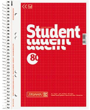 Collegeblock BRUNNEN Student DIN A5 kariert 70g/m² rot 80 Bl BRUNNEN