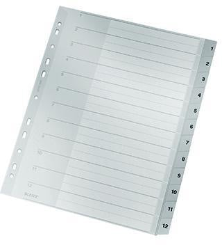 Zahlenregister Leitz DIN A4 Überbreite 250g/m² 1-12 Polypropylen grau LEITZ