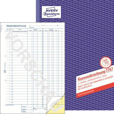 Kassenabrechnung Avery Zweckform DIN A4 selbstdurchschreibend 1 Durchschlag 2 x 40 Bl AVERY ZWECKFORM