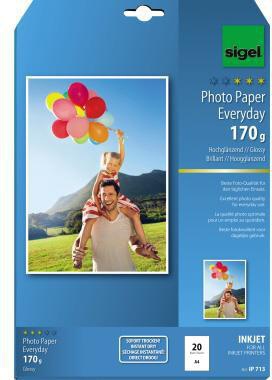 Fotopapier SIGEL Everyday DIN A4 170g/m² weiß hochglänzend 20 Bl/Pack SIGEL