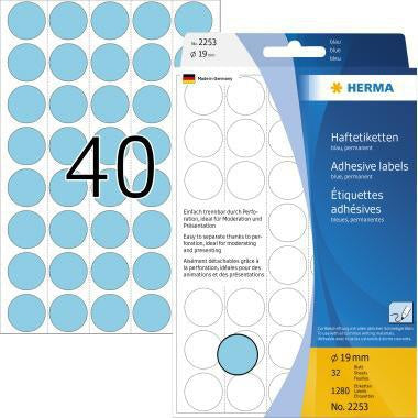 Markierungspunkt HERMA 19mm Papier blau 1280 Etik/Pack HERMA 19mm Papier blau 1280 Etik/Pack HERMA