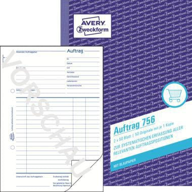 Auftragsformular Avery Zweckform DIN A5 60g/m² nicht selbstdurchschreibend 1 Durchschlag handschriftlich weiß 2 x 50 Bl