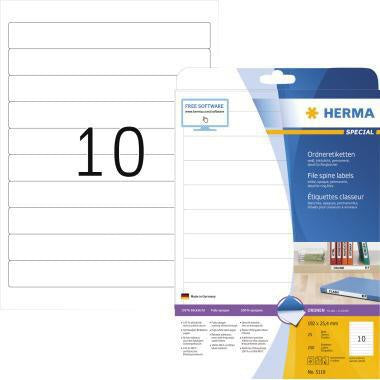 Ordnerrückenetikett HERMA schmal/kurz 254 x 192 mm (B x H) selbstklebend ohne Griffloch weiß 250 Etik/Pack HERMA