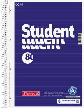 Collegeblock BRUNNEN Student Recycling DIN A4 liniert 70g/m² blau 80 Bl BRUNNEN