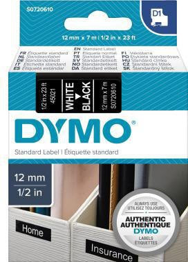 Schriftbandkassette DYMO® D1 12 mm x 7 m (B x L) schwarz weiß DYMO