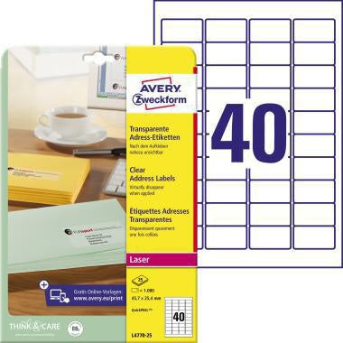 Adressetikett Avery Zweckform QuickPEELT 457 x 254 mm (B x H) Polyester transparent 1000 Etik/Pack AVERY ZWECKFORM