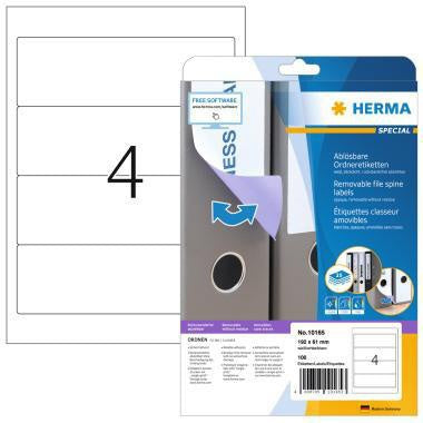 Ordnerrückenetikett HERMA breit/kurz 61 x 192 mm (B x H) selbstklebend ohne Griffloch weiß 100 Etik/Pack HERMA