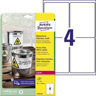 Folienetikett Avery Zweckform 991 x 139 mm (B x H) weiß 80 Etik/Pack AVERY ZWECKFORM
