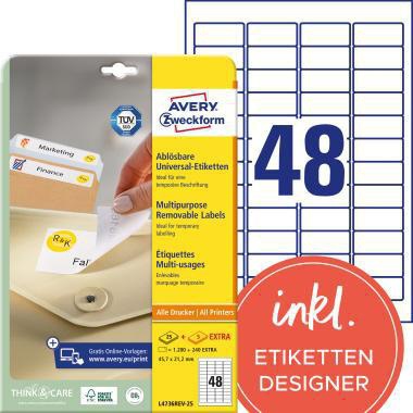 Universaletikett Avery Zweckform 457 x 212 mm (B x H) wieder ablösbar Papier weiß 1440 Etik/Pack AVERY ZWECKFORM