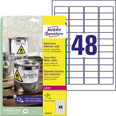 Folienetikett Avery Zweckform 457 x 212 mm (B x H) weiß 960 Etik/Pack AVERY ZWECKFORM