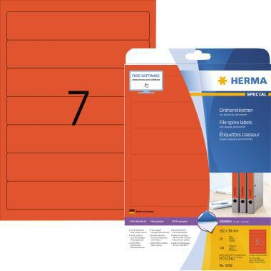 Ordnerrückenetikett HERMA schmal/kurz 38 x 192 mm (B x H) selbstklebend ohne Griffloch rot 140 Etik/Pack HERMA