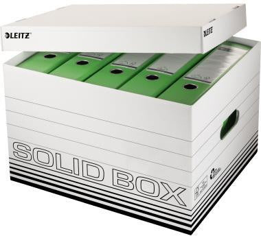 Archivbox Leitz Solid L 346 x 305 x 45 cm (B x H x T) DIN A4 mit Archivdruck Wellpappe 100 % recycelt weiß/schwarz LEITZ
