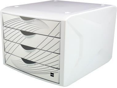 Schubladenbox helit the chameleon 4 Schubladen DIN A4 DIN C4 Polypropylen Gehäusefarbe: weiß Farbe der Schublade: weiß HELIT