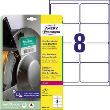 Folienetikett Avery Zweckform 991 x 677 mm (B x H) weiß 80 Etik/Pack AVERY ZWECKFORM