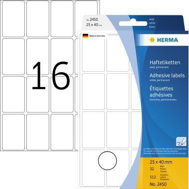Universaletikett HERMA 25 x 40 mm (B x H) nicht wieder ablösbar Papier weiß 512 Etik/Pack HERMA