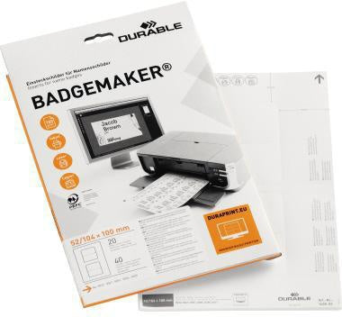 Einsteckschild DURABLE BADGEMAKER® 52 x 100 mm (B x H) 150g/m² Karton weiß 40 St/Pack DURABLE