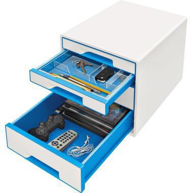 Schubladenbox Leitz WOW CUBE 4 Schubladen DIN A4 Polystyrol Gehäusefarbe: weiß Farbe der Schublade: blau/weiß – Ansicht 3