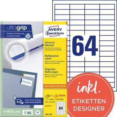 Universaletikett Avery Zweckform ultragrip 485 x 169 mm (B x H) nicht wieder ablösbar Papier weiß 14080 Etik/Pack AVERY