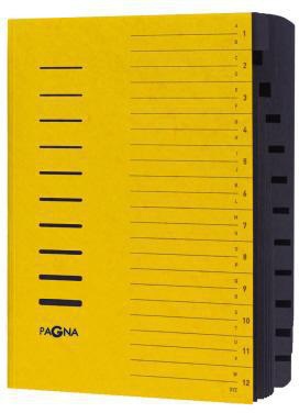 Ordnungsmappe PAGNA DIN A4 240g/m² Pressspankarton Farbe: gelb Farbe des Fächerblocks: schwarz 12 Fächer PAGNA