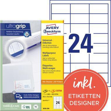 Universaletikett Avery Zweckform ultragrip 646 x 338 mm (B x H) nicht wieder ablösbar Papier weiß 5280 Etik/Pack AVERY