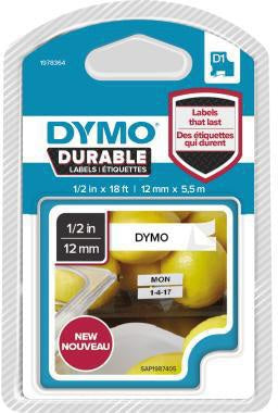 Schriftbandkassette DYMO® D1 12 mm x 55 m (B x L) weiß schwarz DYMO