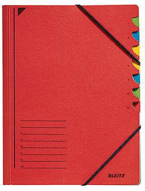 Ordnungsmappe Leitz DIN A4 350g/m² Pendareckarton recycelt Farbe: rot Farbe des Fächerblocks: mehrfarbig 7 Fächer LEITZ