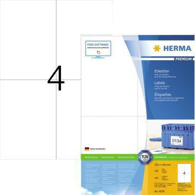 Universaletikett HERMA PREMIUM 105 x 148 mm (B x H) nicht wieder ablösbar Papier weiß 400 Etik/Pack HERMA