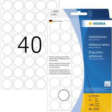 Markierungspunkt HERMA 19mm Papier weiß 1280 Etik/Pack HERMA 19mm Papier weiß 1280 Etik/Pack HERMA
