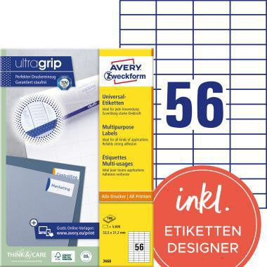 Universaletikett Avery Zweckform ultragrip 525 x 212 mm (B x H) nicht wieder ablösbar Papier weiß 5600 Etik/Pack AVERY