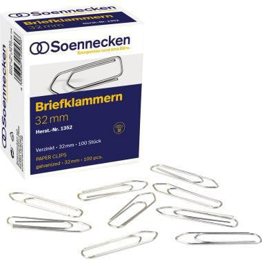 Büroklammer Soennecken spitze Form 32mm Metall verzinkt silber 100 St/Pack SOENNECKEN
