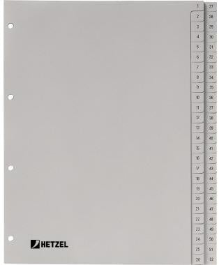 Zahlenregister Hetzel DIN A4 1-52 Polypropylen grau Hetzel DIN A4 1-52 Polypropylen grau HETZEL
