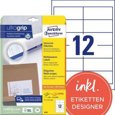 Universaletikett Avery Zweckform ultragrip 97 x 423 mm (B x H) Papier weiß 360 Etik/Pack AVERY ZWECKFORM
